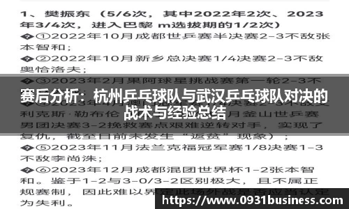 赛后分析：杭州乒乓球队与武汉乒乓球队对决的战术与经验总结